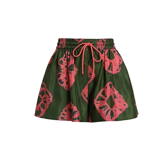 Zimmermann Poppy Relaxed Shorts Womens 2 Medium Green Pink Silk Elastic Waist - Picture 13 of 14